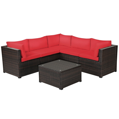 SLICKBLUE  6-Piece Rattan Patio Furniture Set - Cushioned Sectional Sofa for Outdoor Deck
