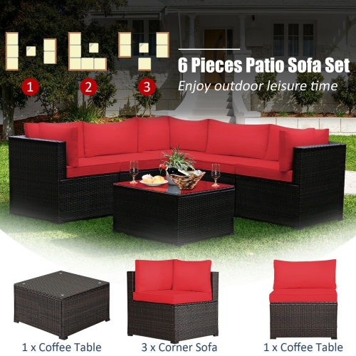 6-Piece Rattan Patio Furniture Set - Cushioned Sectional Sofa for Outdoor Deck