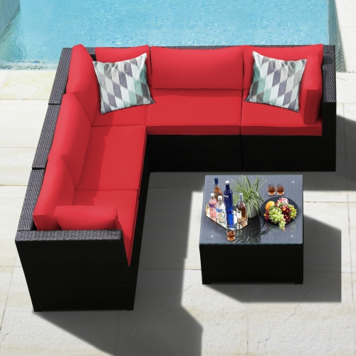6-Piece Rattan Patio Furniture Set - Cushioned Sectional Sofa for Outdoor Deck