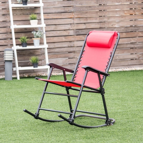 Chaise berçante pliante Zero Gravity pour patio extérieur avec appuie-tête
