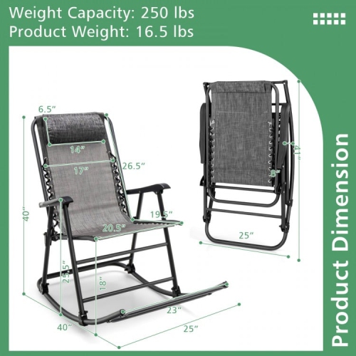 Outdoor Patio Headrest Folding Zero Gravity Rocking Chair