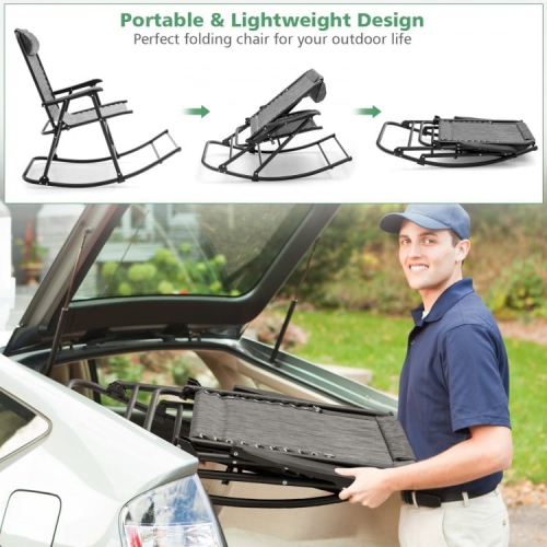 Outdoor Patio Headrest Folding Zero Gravity Rocking Chair