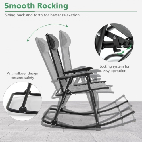 Outdoor Patio Headrest Folding Zero Gravity Rocking Chair