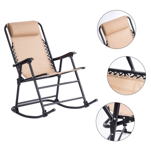 Outdoor Patio Headrest Folding Zero Gravity Rocking Chair