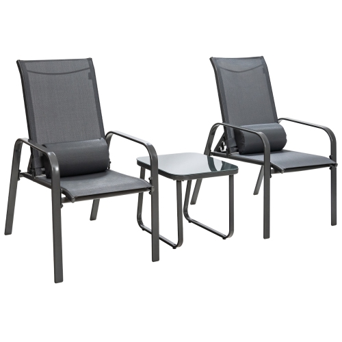 SLICKBLUE  Outdoor 3-Piece Bistro Set With Adjustable Backrest Chairs And Table, Stackable Design