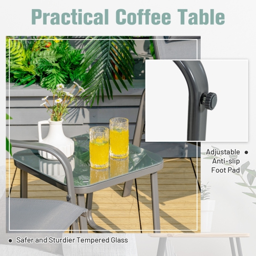 Outdoor 3-Piece Bistro Set with Adjustable Backrest Chairs and Table, Stackable Design