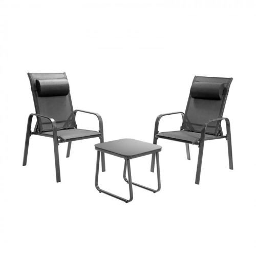 Outdoor 3-Piece Bistro Set with Adjustable Backrest Chairs and Table, Stackable Design