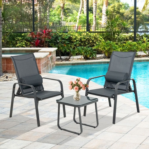 Outdoor 3-Piece Bistro Set with Adjustable Backrest Chairs and Table, Stackable Design