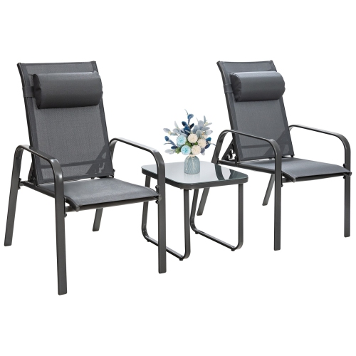 Outdoor 3-Piece Bistro Set with Adjustable Backrest Chairs and Table, Stackable Design