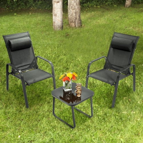 Outdoor 3-Piece Bistro Set with Adjustable Backrest Chairs and Table, Stackable Design