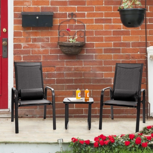Outdoor 3-Piece Bistro Set with Adjustable Backrest Chairs and Table, Stackable Design