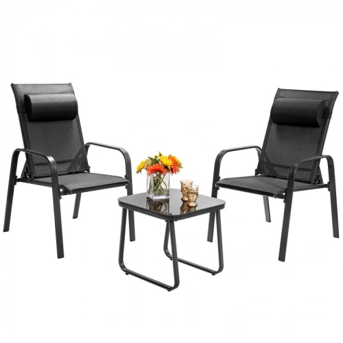 Outdoor 3-Piece Bistro Set with Adjustable Backrest Chairs and Table, Stackable Design