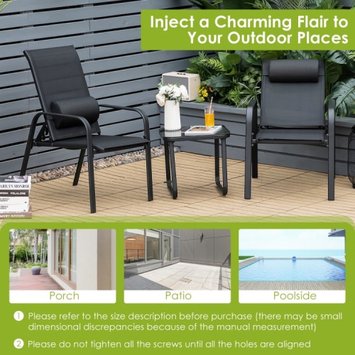 Outdoor 3-Piece Bistro Set with Adjustable Backrest Chairs and Table, Stackable Design