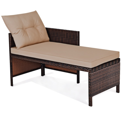 3 Piece Outdoor Patio Corner Rattan Sofa Set-Beige