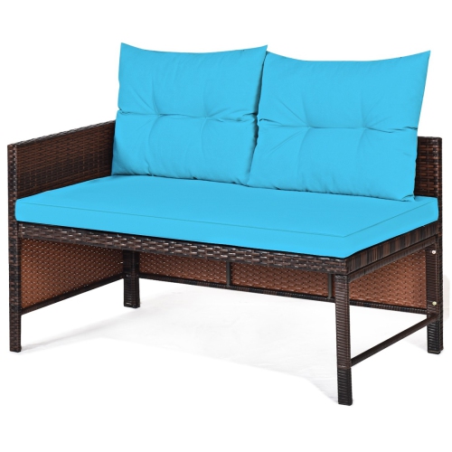 3 Piece Outdoor Patio Corner Rattan Sofa Set-Turquoise