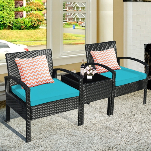 Stylish 3-Piece Rattan Patio Conversation Set with Cushions for Outdoor Spaces
