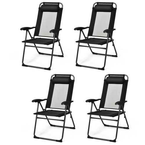 SLICKBLUE  4 PCs Patio Garden Adjustable Reclining Folding Chairs With Headrest-Black