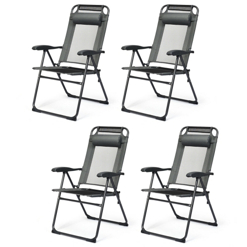 4 Pcs Patio Garden Adjustable Reclining Folding Chairs with Headrest-Gray