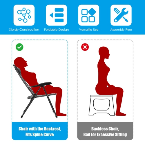 4 Pcs Patio Garden Adjustable Reclining Folding Chairs with Headrest-Gray