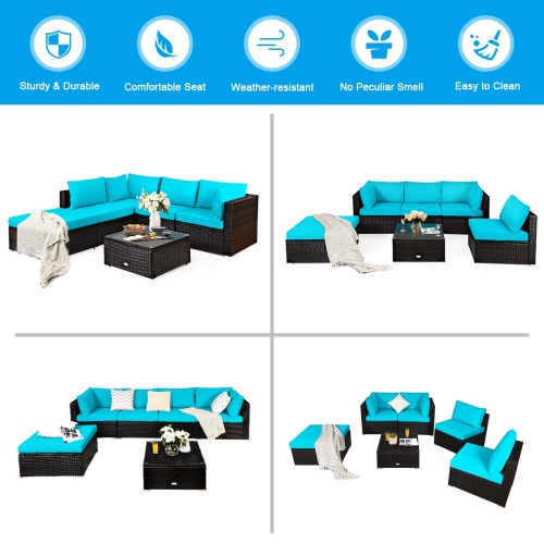 Comfortable 6-Piece Patio Rattan Furniture Set with Sofa and Ottoman for Outdoors