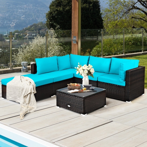 Comfortable 6-Piece Patio Rattan Furniture Set with Sofa and Ottoman for Outdoors