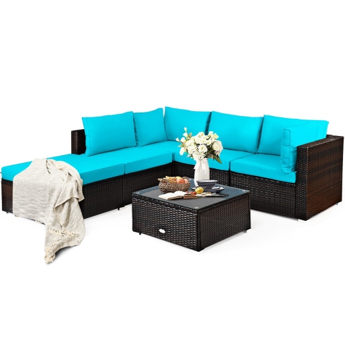 Comfortable 6-Piece Patio Rattan Furniture Set with Sofa and Ottoman for Outdoors