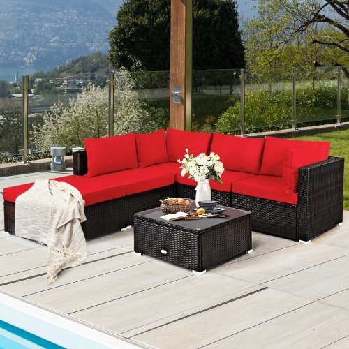 Comfortable 6-Piece Patio Rattan Furniture Set with Sofa and Ottoman for Outdoors