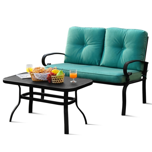 SLICKBLUE  Cushioned Chair Patio Loveseat Bench & Table 2-Piece Furniture Set