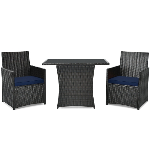 SLICKBLUE  3 Pieces Patio Rattan Furniture Set With Cushion And Sofa Armrest-Navy