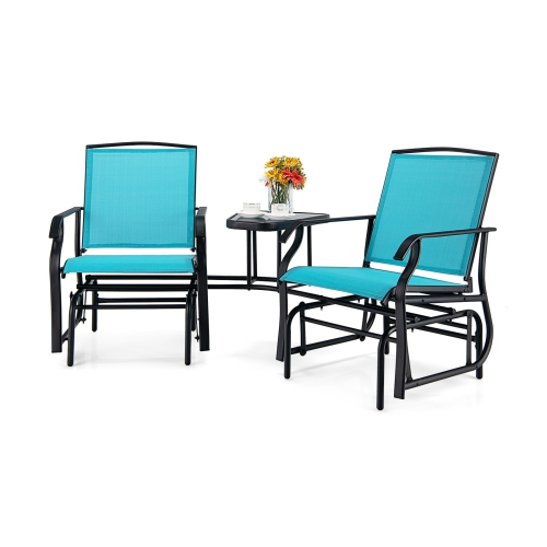 SLICKBLUE  Double Swing Glider Rocker Chair Set With Glass Table-Turquoise