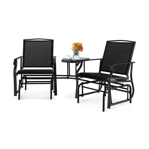 SLICKBLUE  Double Swing Glider Rocker Chair Set With Glass Table-Black