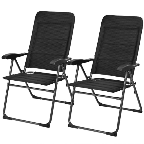 2 chaises de patio pliantes d’extérieur avec dossier réglable pour bistro et d’extérieur - Noir