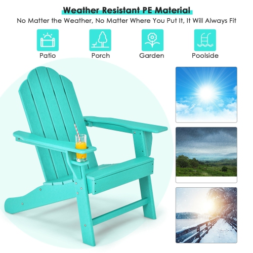 Outdoor Adirondack Chair with Built-in Cup Holder for Backyard Porch