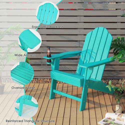 Outdoor Adirondack Chair with Built-in Cup Holder for Backyard Porch