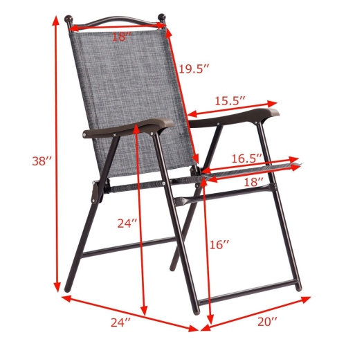 Ensemble de 2 chaises de camping pliantes à dossier en toile de patio - Gris