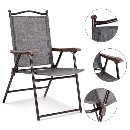 Ensemble de 2 chaises de camping pliantes à dossier en toile de patio - Gris