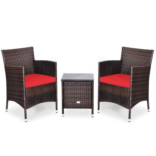 3 Pieces Ergonomic Wicker Patio Conversation Set