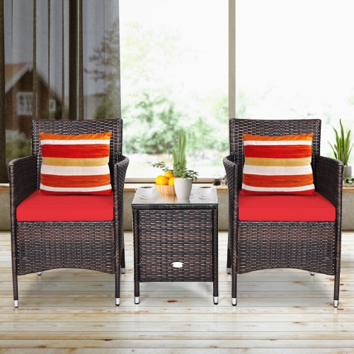 3 Pieces Ergonomic Wicker Patio Conversation Set