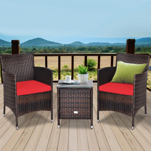 3 Pieces Ergonomic Wicker Patio Conversation Set