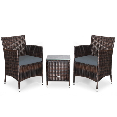 3 Pieces Ergonomic Wicker Patio Conversation Set