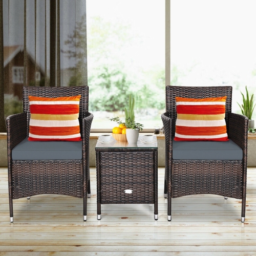 3 Pieces Ergonomic Wicker Patio Conversation Set