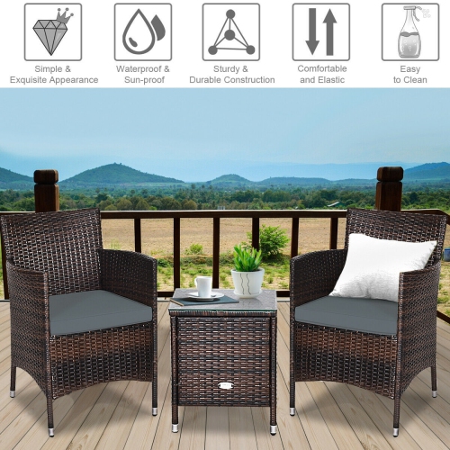 3 Pieces Ergonomic Wicker Patio Conversation Set
