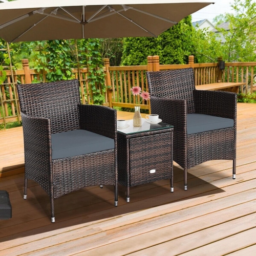 3 Pieces Ergonomic Wicker Patio Conversation Set