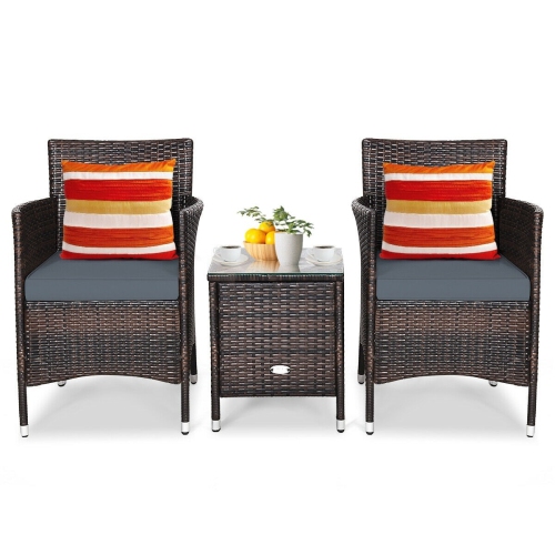 3 Pieces Ergonomic Wicker Patio Conversation Set