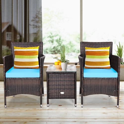 3 Pieces Ergonomic Wicker Patio Conversation Set