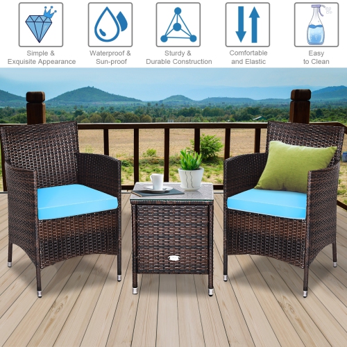 3 Pieces Ergonomic Wicker Patio Conversation Set