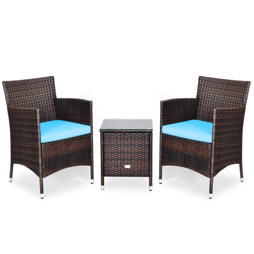 3 Pieces Ergonomic Wicker Patio Conversation Set
