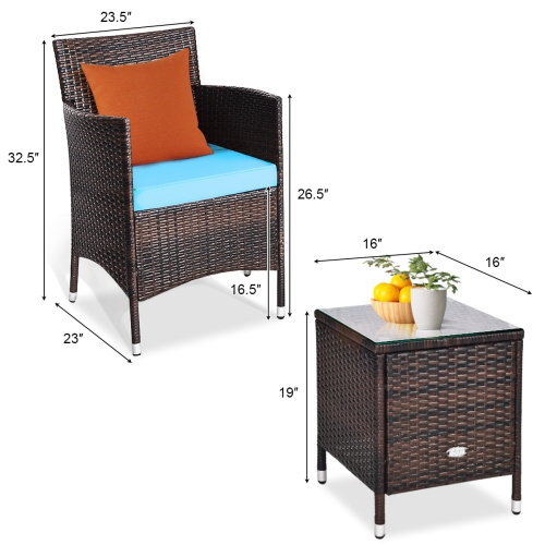 3 Pieces Ergonomic Wicker Patio Conversation Set