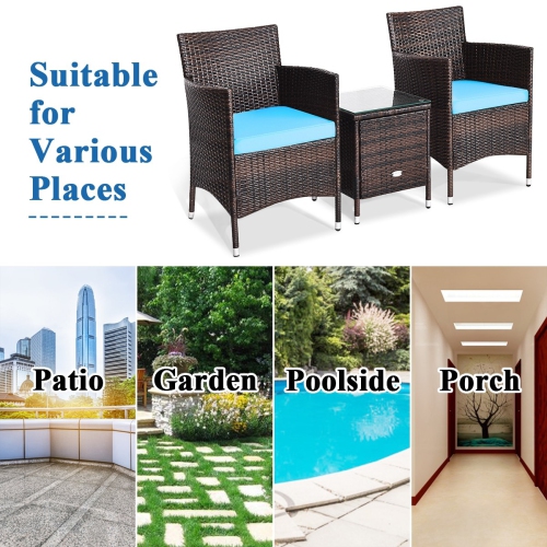 3 Pieces Ergonomic Wicker Patio Conversation Set