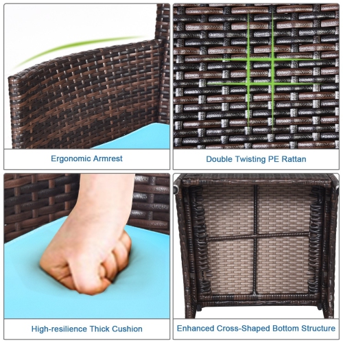 3 Pieces Ergonomic Wicker Patio Conversation Set